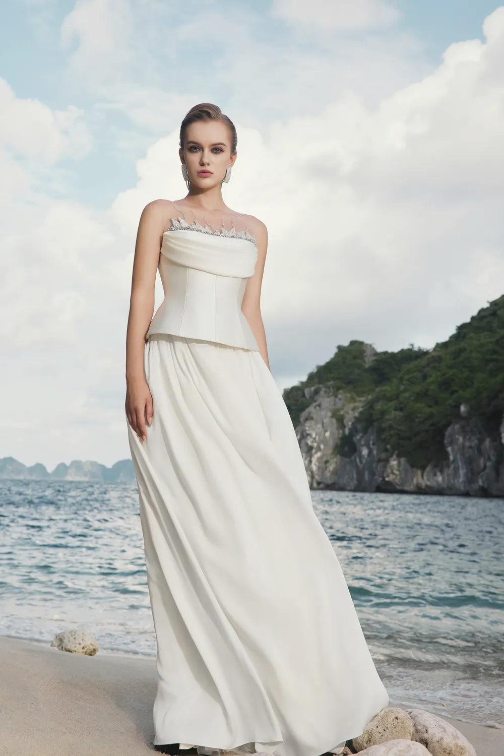 Curved Draped Chest Top And Gathered Flowing A-line Skirt Set